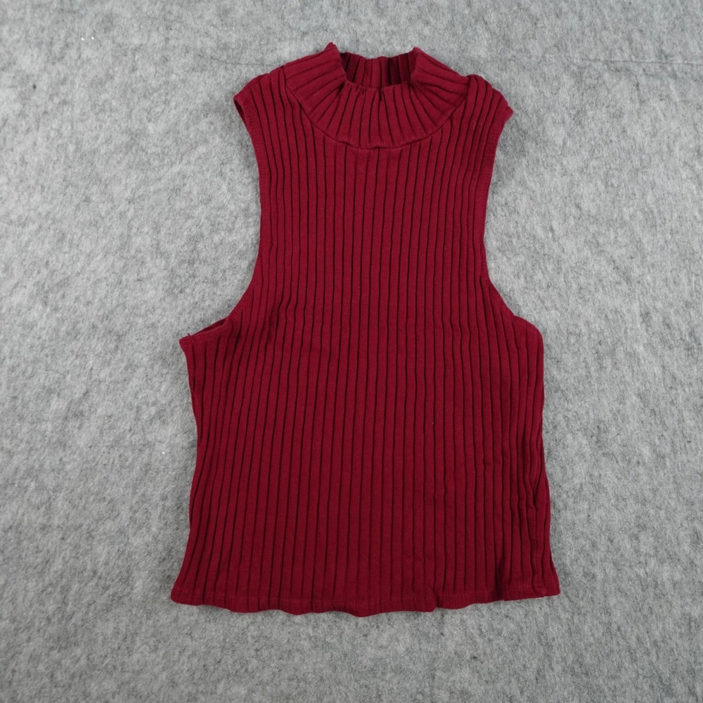t la Top Women Small Petite Burgundy Ribbed Mock Neck Sleeveless Anthropologie